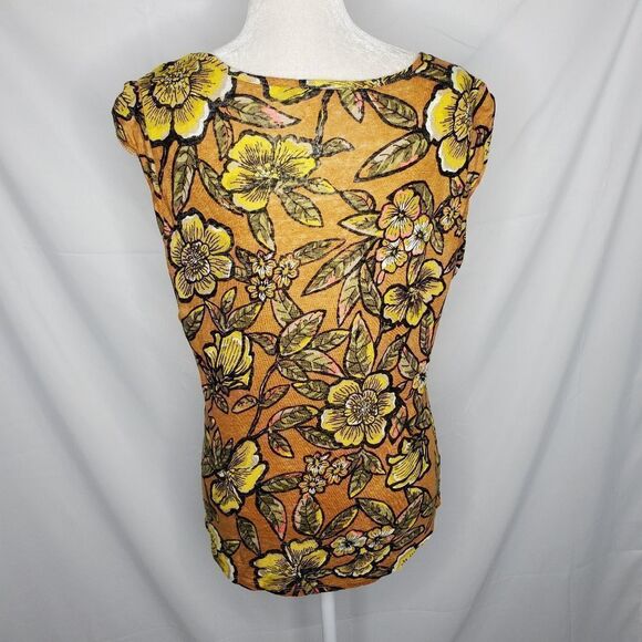LOFT linen bold retro floral print‎ sleeveless shell top blouse M - Picture 4 of 10